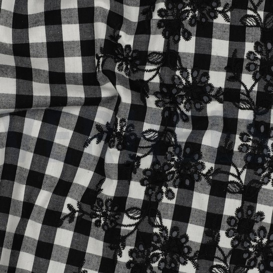 COTTON CHECKS ONE-SIDE BORDER ONE-SIDE SCALLOP BLACK/ WHITE #7