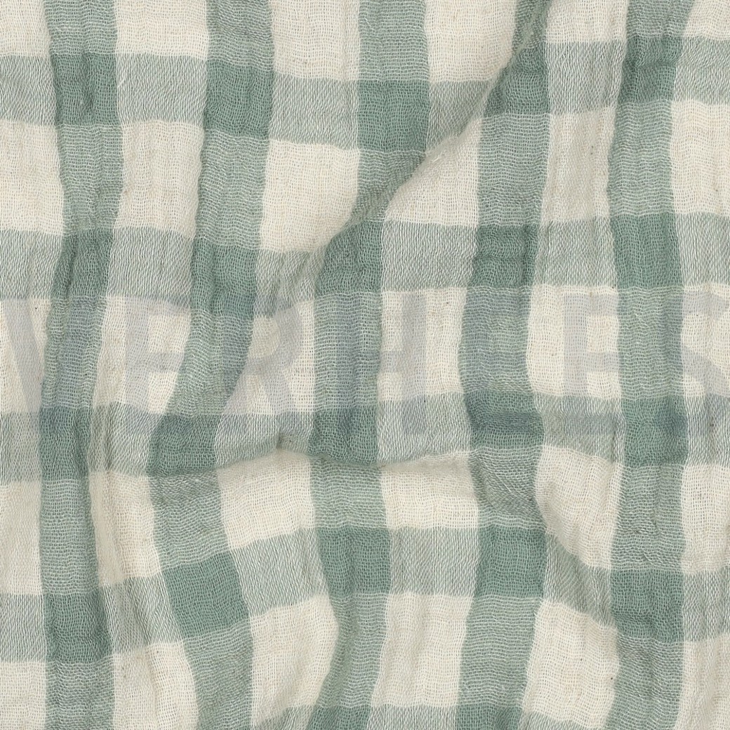 DOUBLE GAUZE LINEN YARN DYED CHECKS SAGE / NATURAL #2