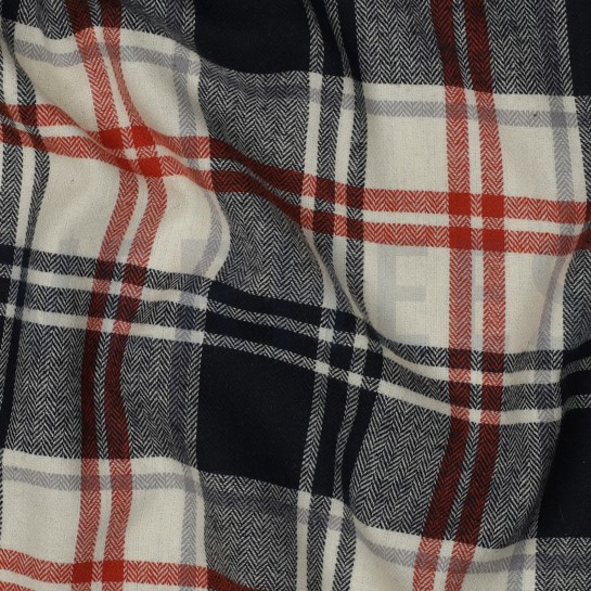 BAUMWOLLE GARNGEFÄRBT ANGERAUT KAROS MARINEBLAU #7