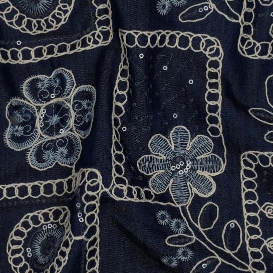 DENIM EMBROIDERY FLOWERS SEQUINS DARK BLUE #7