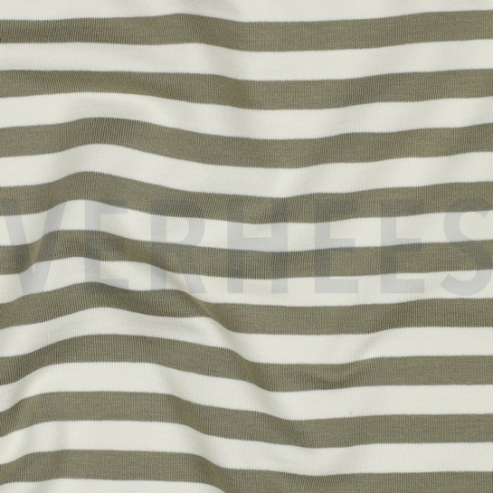 FRENCH TERRY GARNGEFÄRBT STREIFEN MOOSGRÜN / OFFWHITE #7