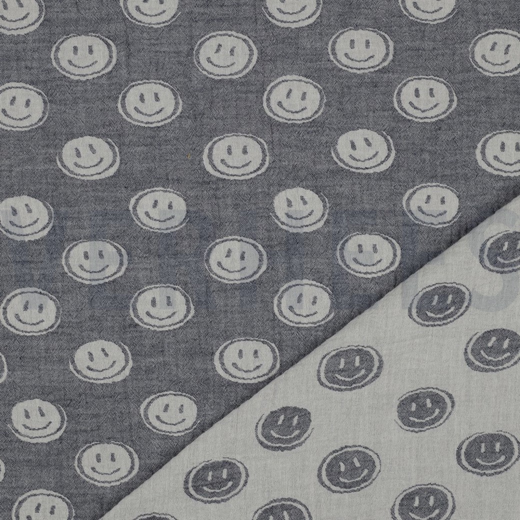 DOUBLE GAUZE JACQUARD SMILEY NAVY / ECRU #2
