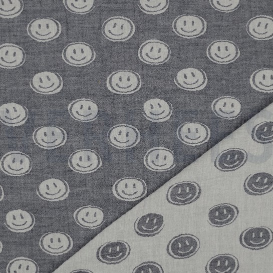 MUSSELIN JACQUARD SMILEYS MARINEBLAU / ECRU #7