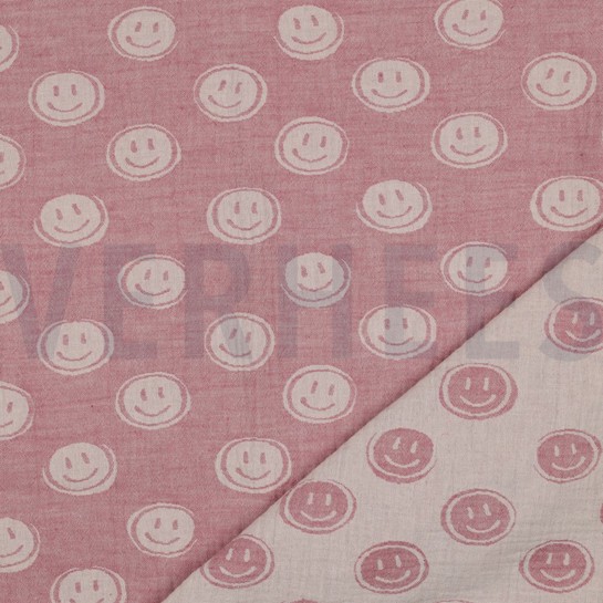 MUSSELIN JACQUARD SMILEYS ROSA / ECRU #7
