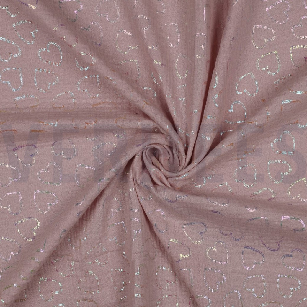 DOUBLE GAUZE FOIL HEARTS SOFT ROSE #2