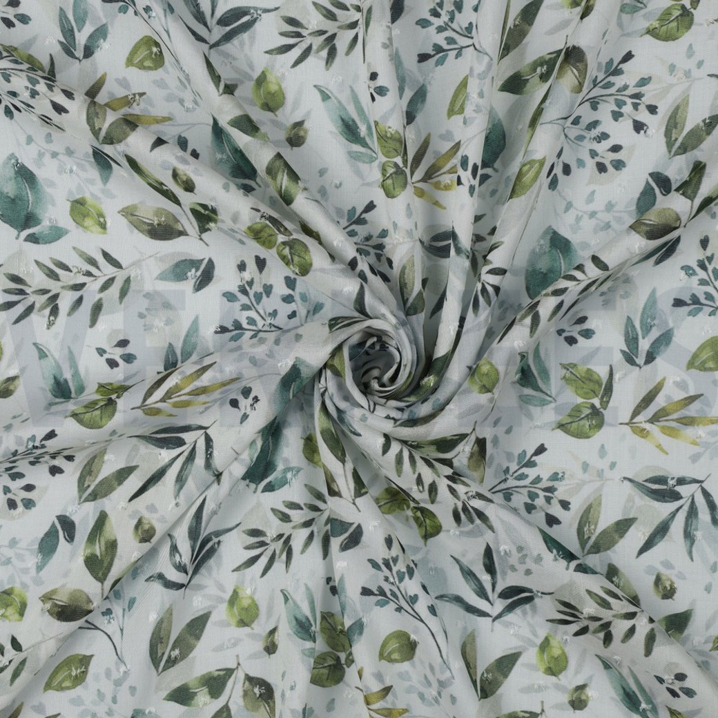 VISCOSE DOBBY DIGITAL LEAVES WHITE #2