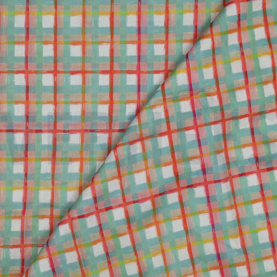 KATOEN VOILE DIGITAAL RUITEN DONKER MINT #7