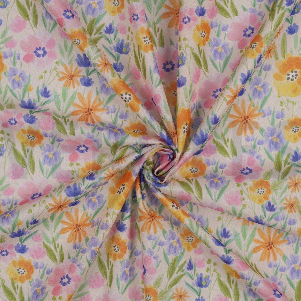 COTTON VOILE DIGITAL FLOWERS PEACH #2