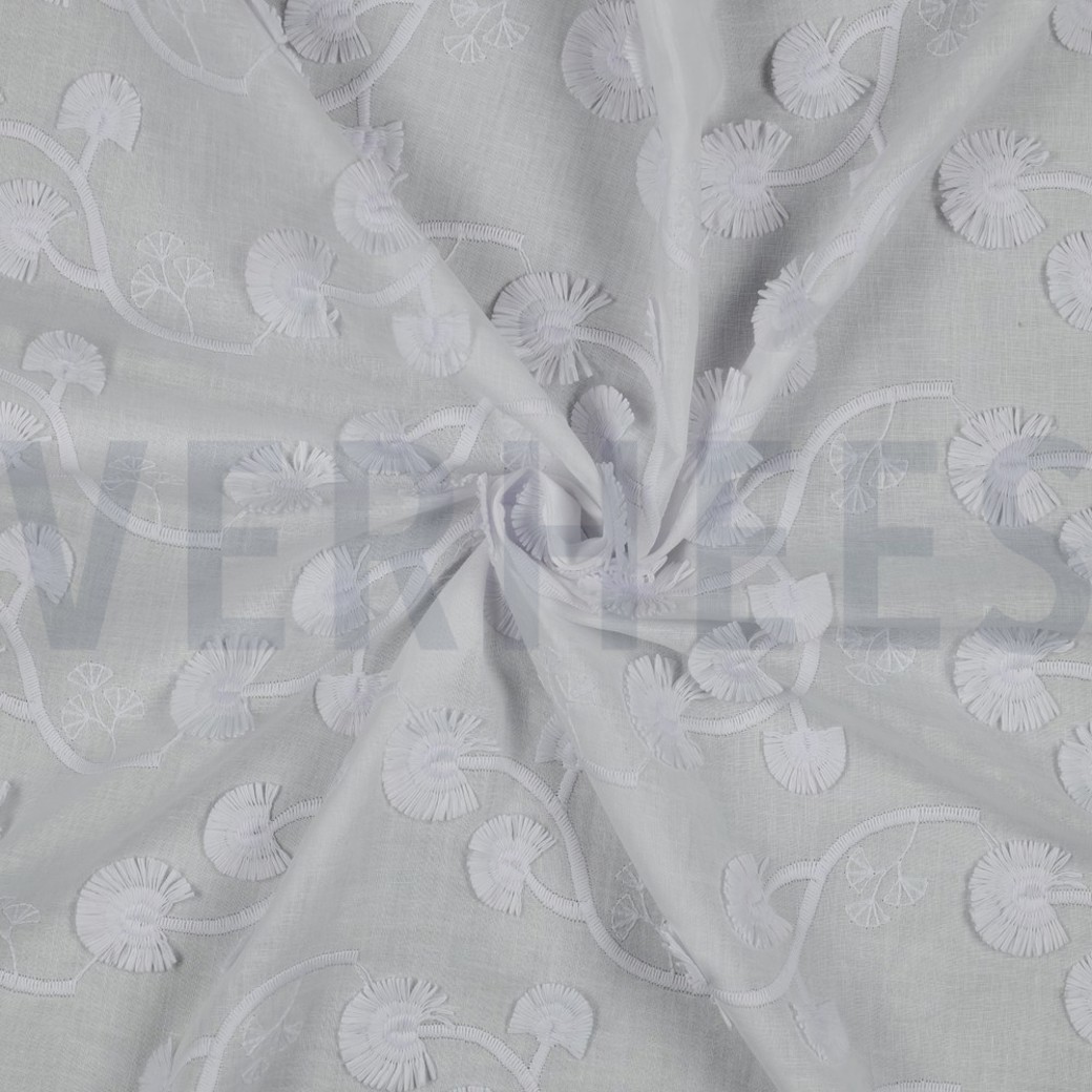 COTTON VOILE EMBROIDERY FLOWERS WHITE #2