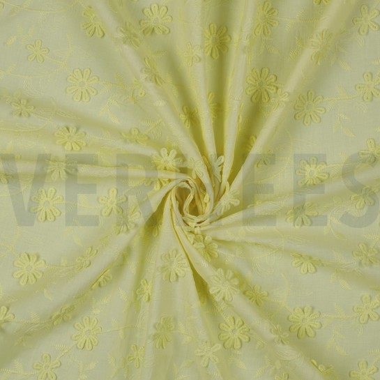 KATOEN VOILE EMBROIDERY BLOEMEN GEEL #7