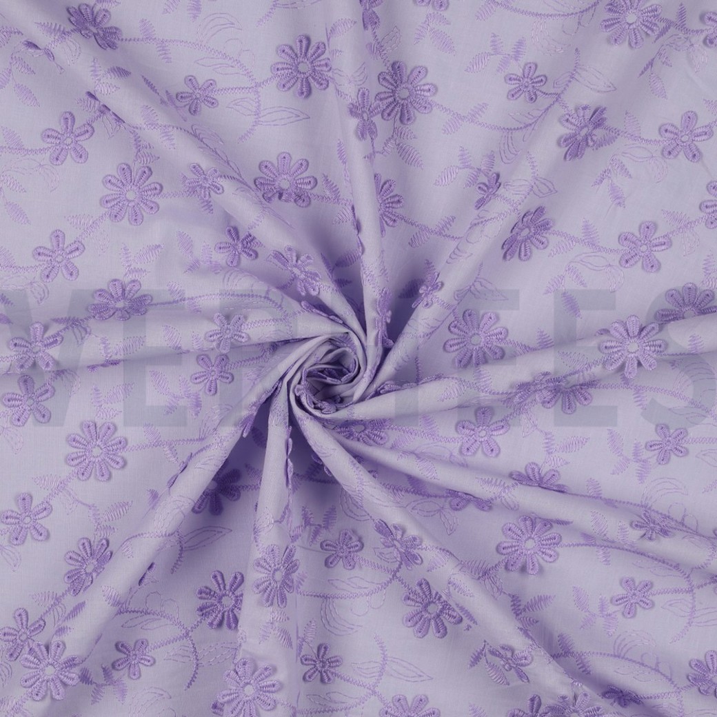 COTTON VOILE EMBROIDERY FLOWERS LILAC #2