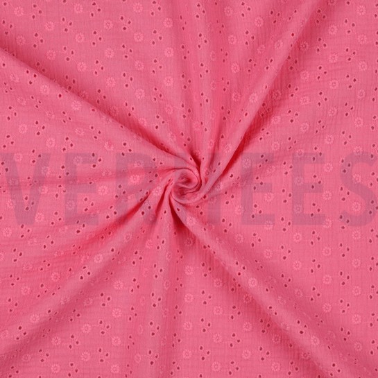 DOUBLE GAUZE EMBROIDERY BLOEMEN ROZE #7