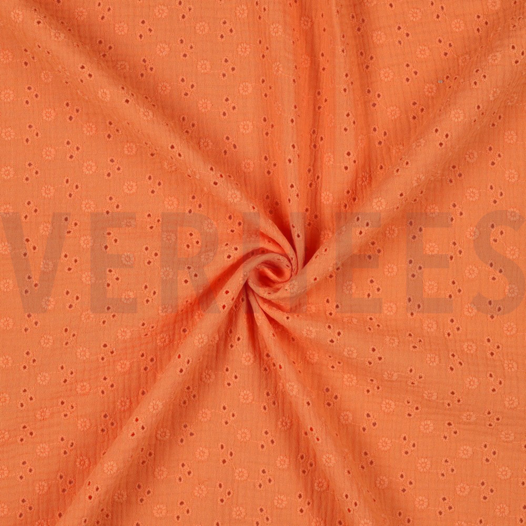 DOUBLE GAUZE EMBROIDERY FLOWERS ORANGE (high resolution) #2