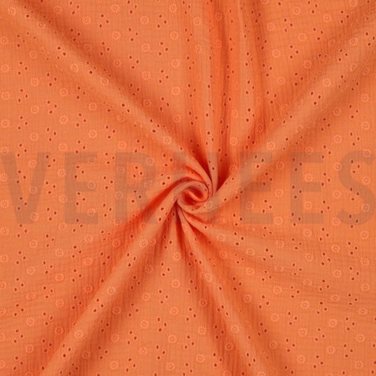 DOUBLE GAUZE EMBROIDERY FLOWERS ORANGE #7