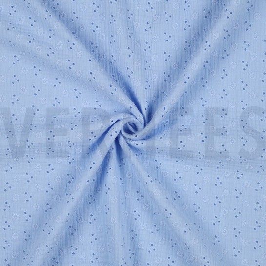 MUSSELIN STICKEREI BLUMEN HELLBLAU #7