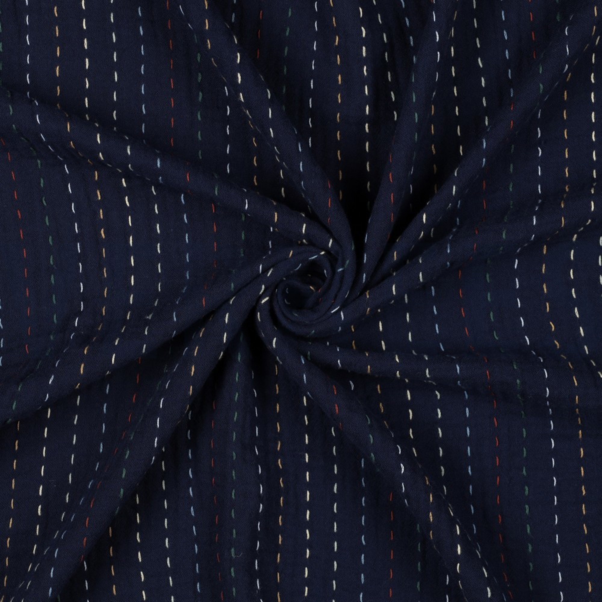 DOUBLE GAUZE EMBROIDERY STRIPES DARK BLUE (high resolution) #2