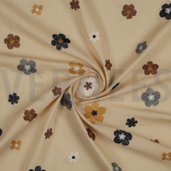 KATOEN VOILE EMBROIDERY BLOEMEN ZAND #7