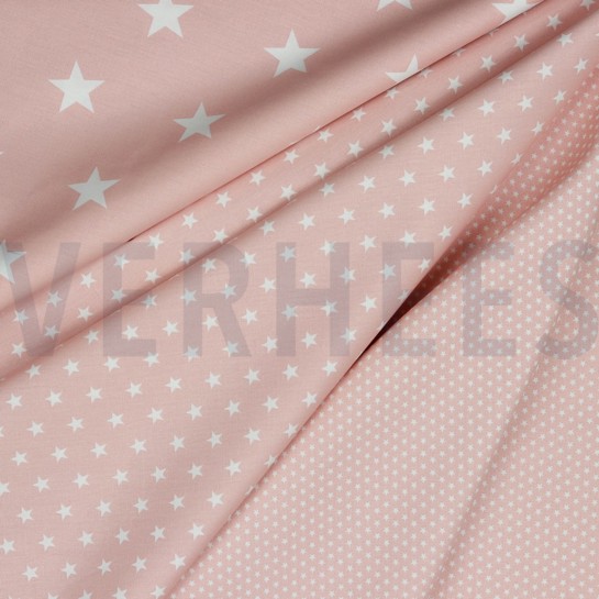 KATOENEN POPLIN STERREN OUDROZE #7