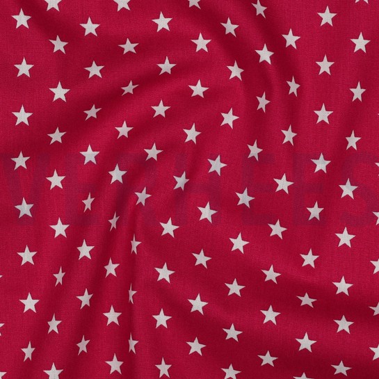 KATOENEN POPLIN KLEINE STERREN KERSENROOD #7