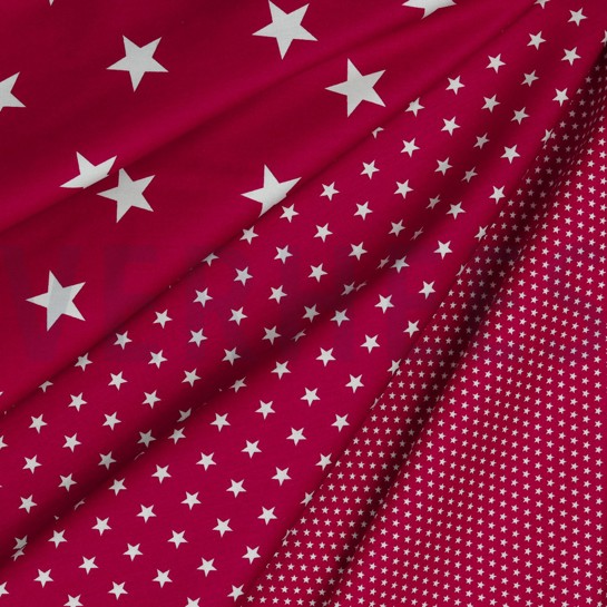 KATOENEN POPLIN MINI STERREN KERSENROOD #7