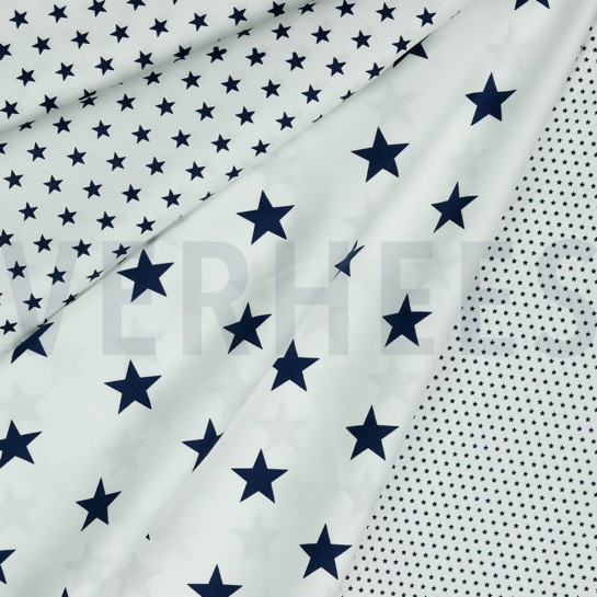 KATOENEN POPLIN MINI STERREN WIT / DONKERBLAUW #7