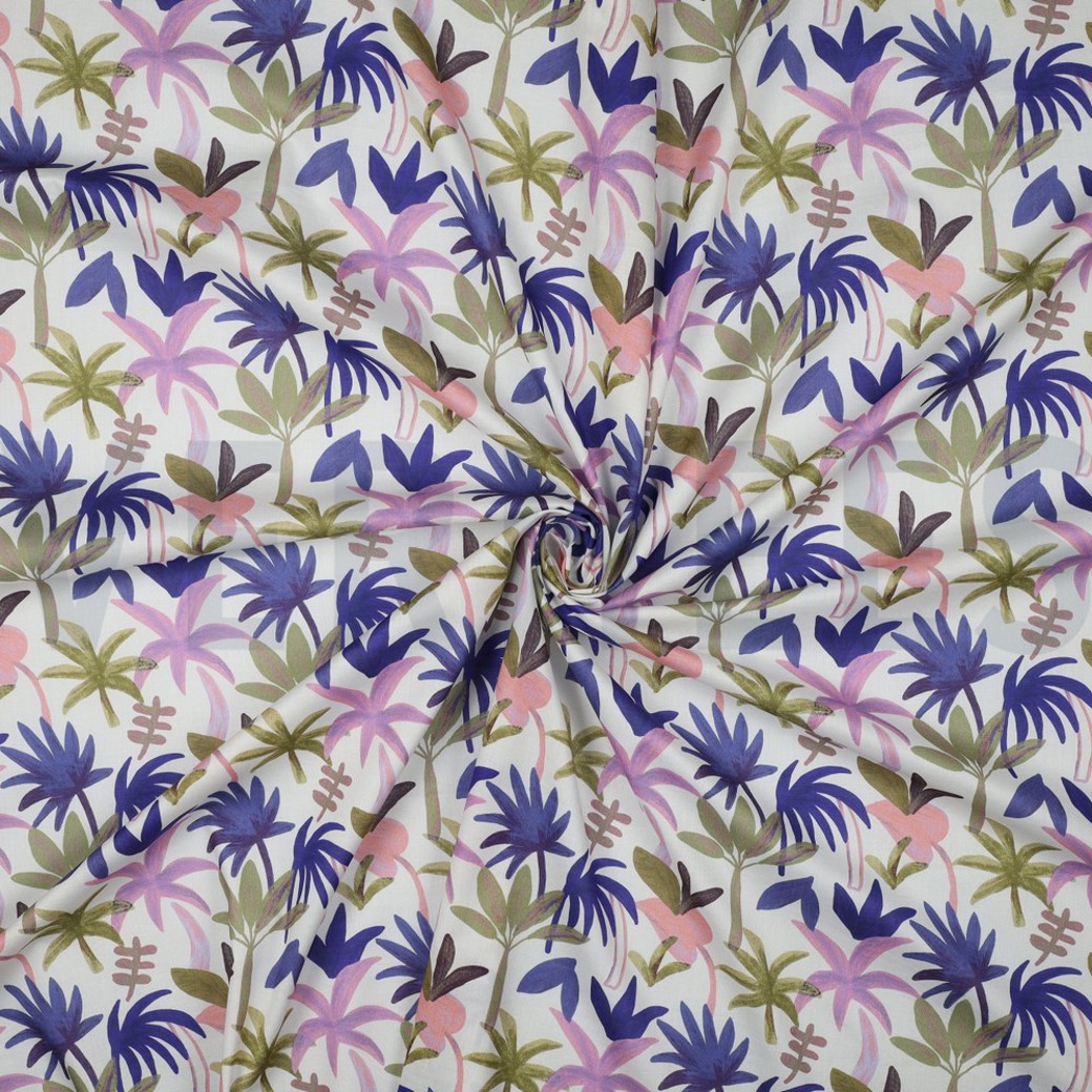 COTTON VOILE DIGITAL PALM HAVEN COBALT / MAGENTA #2