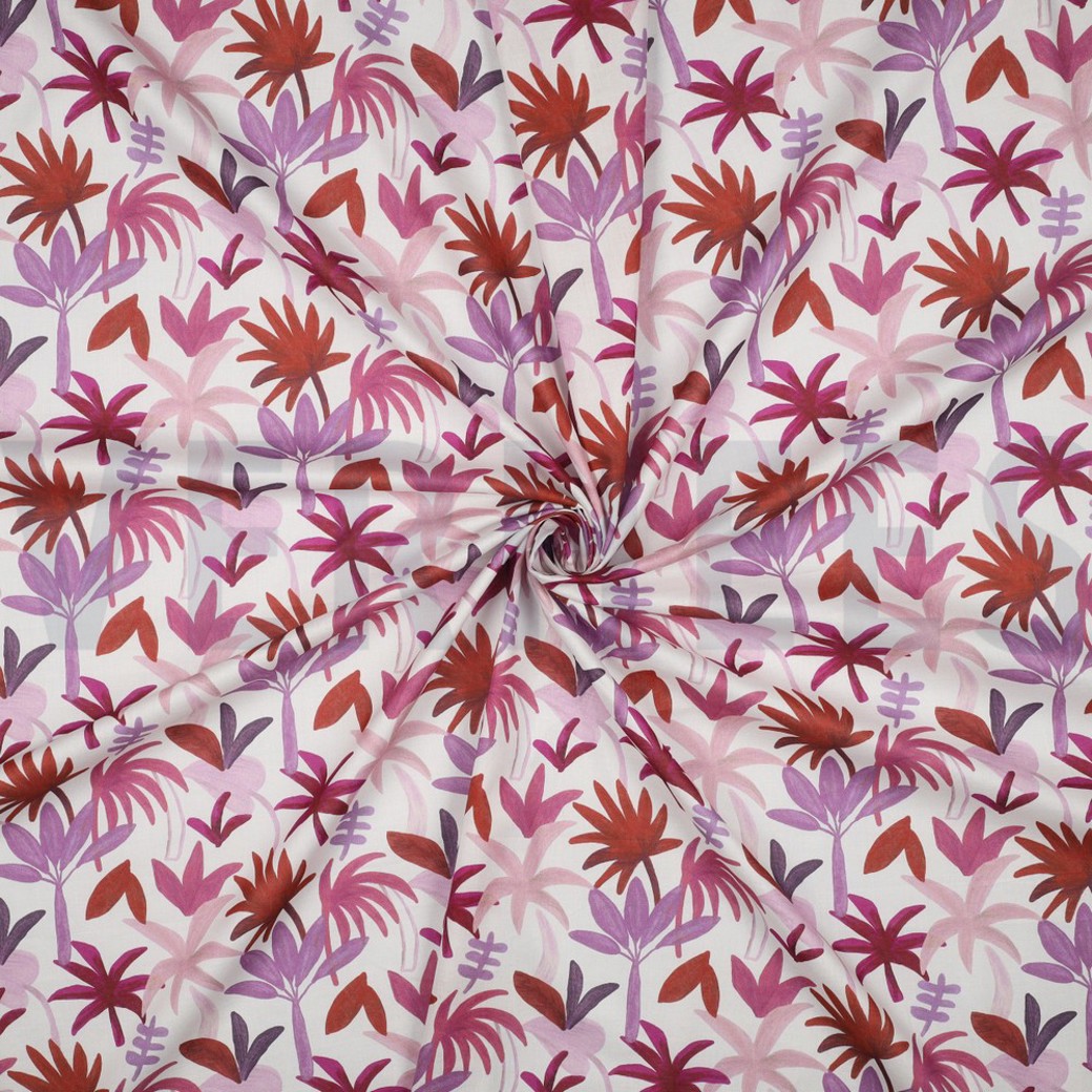 COTTON VOILE DIGITAL PALM HAVEN RED #2