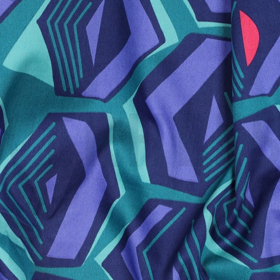 BAUMWOLLE SATIN GEOMETRISCH PETROL #7