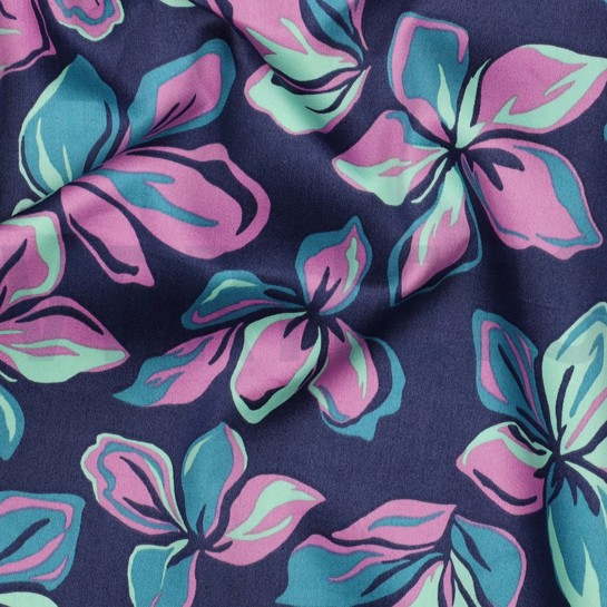 BAUMWOLLE SATIN BLUMEN MARINEBLAU #7