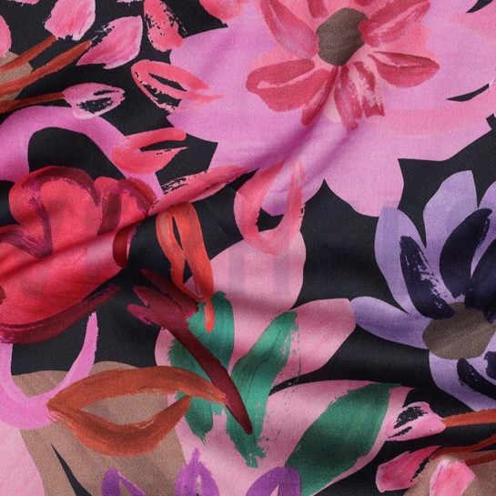 BAUMWOLLE SATIN DIGITAL BLUMEN MARINEBLAU #7