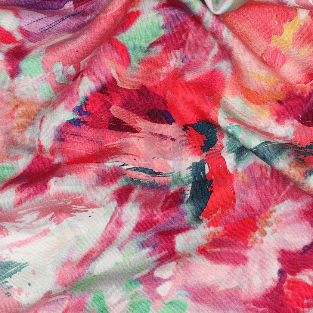 FRENCH TERRY DIGITAL FLOWERS FUCHSIA #2