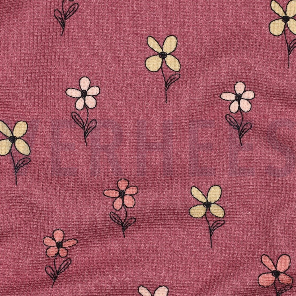 WAFFLE JERSEY FLOWERS BORDEAUX #2