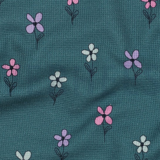 WAFFELJERSEY BLUMEN PETROL #7