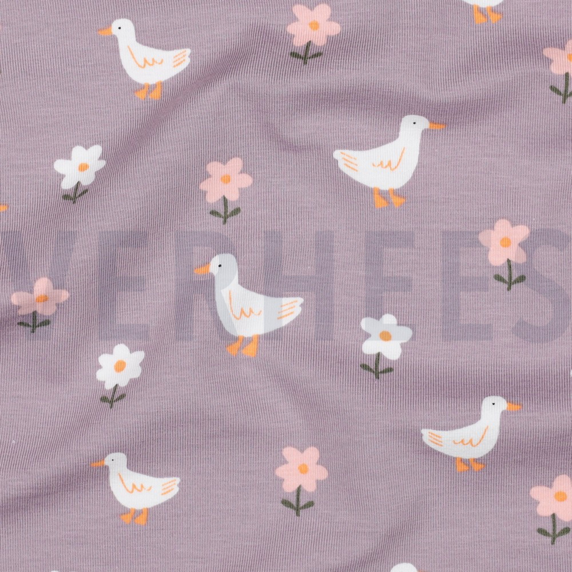 JERSEY GOTS DUCKS AND FLOWERS MAUVE (high resolution) #2