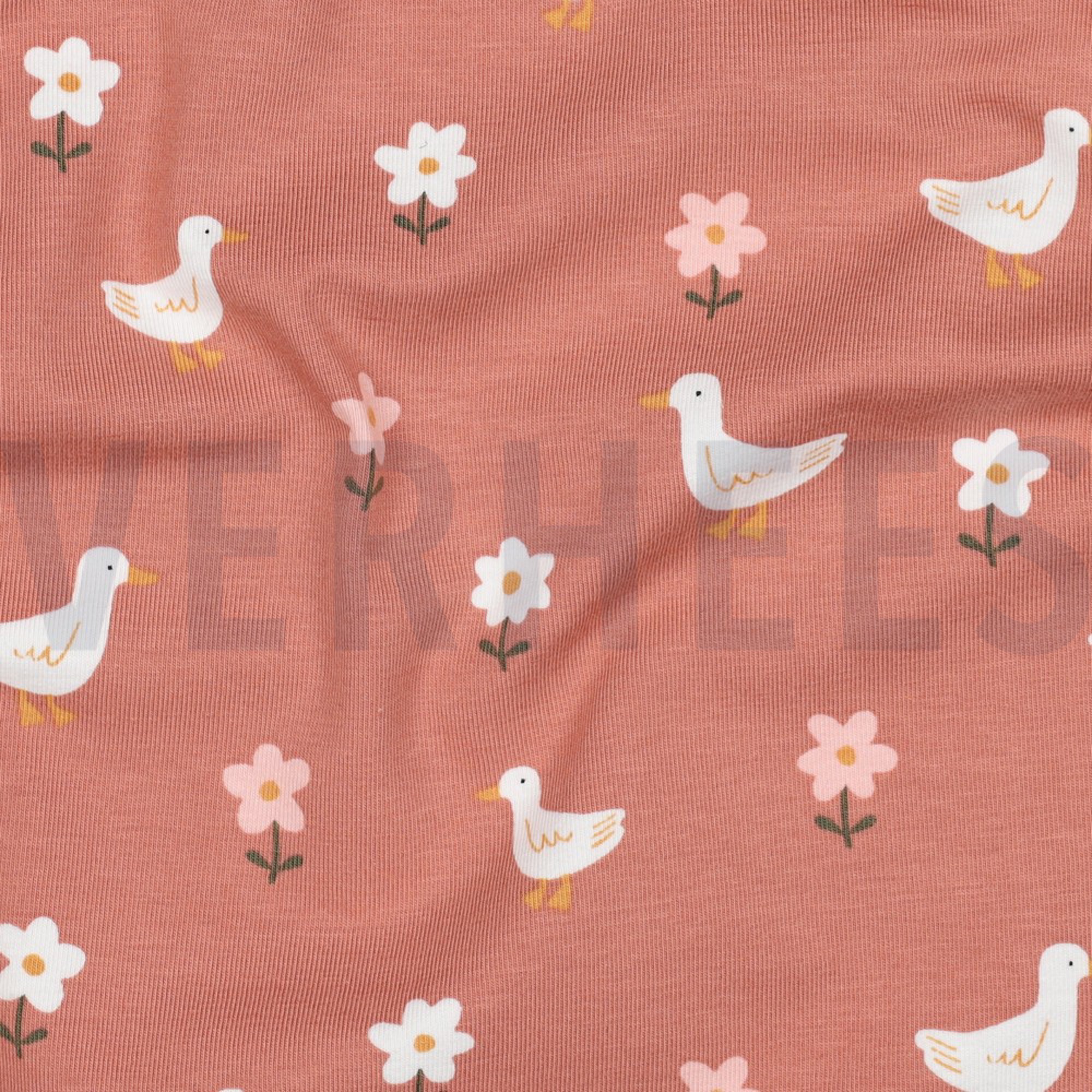 JERSEY GOTS DUCKS AND FLOWERS PINK (high resolution) #2