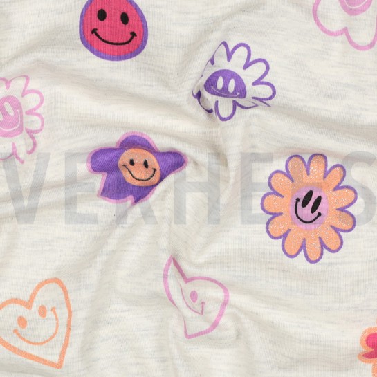 JERSEY MELANGE GLITZER SMILEYS ECRU #7