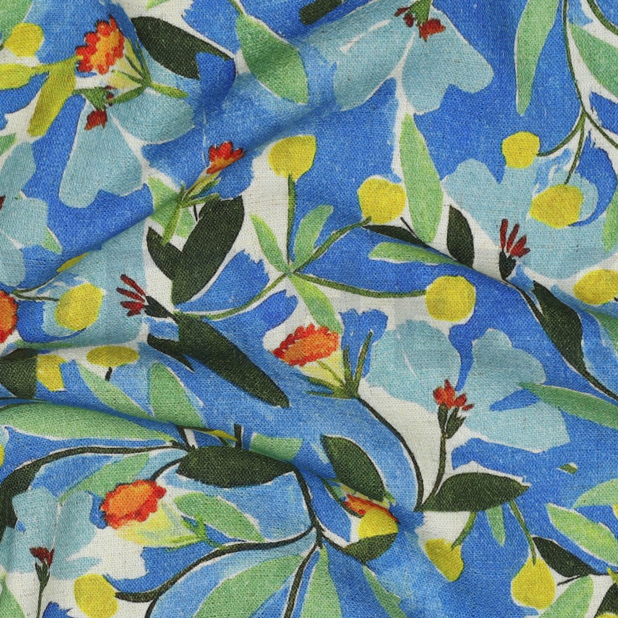 LINEN VISCOSE CRÊPE DIGITAL FLOWERS COBALT (high resolution) #2