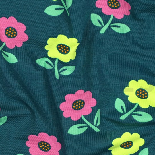 JERSEY NEON FLOWERS DARK GREEN #7