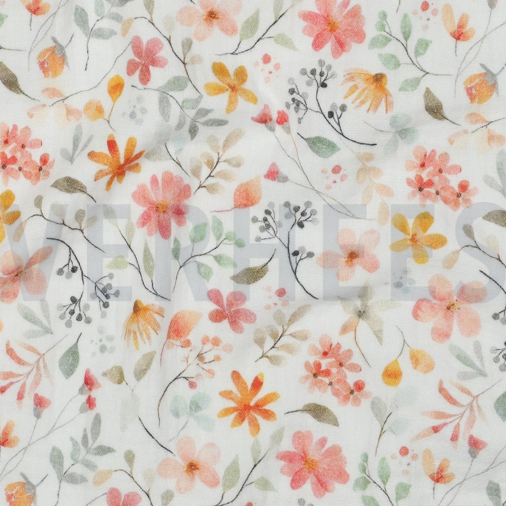 DOUBLE GAUZE DIGITAL FLOWERS WHITE #2