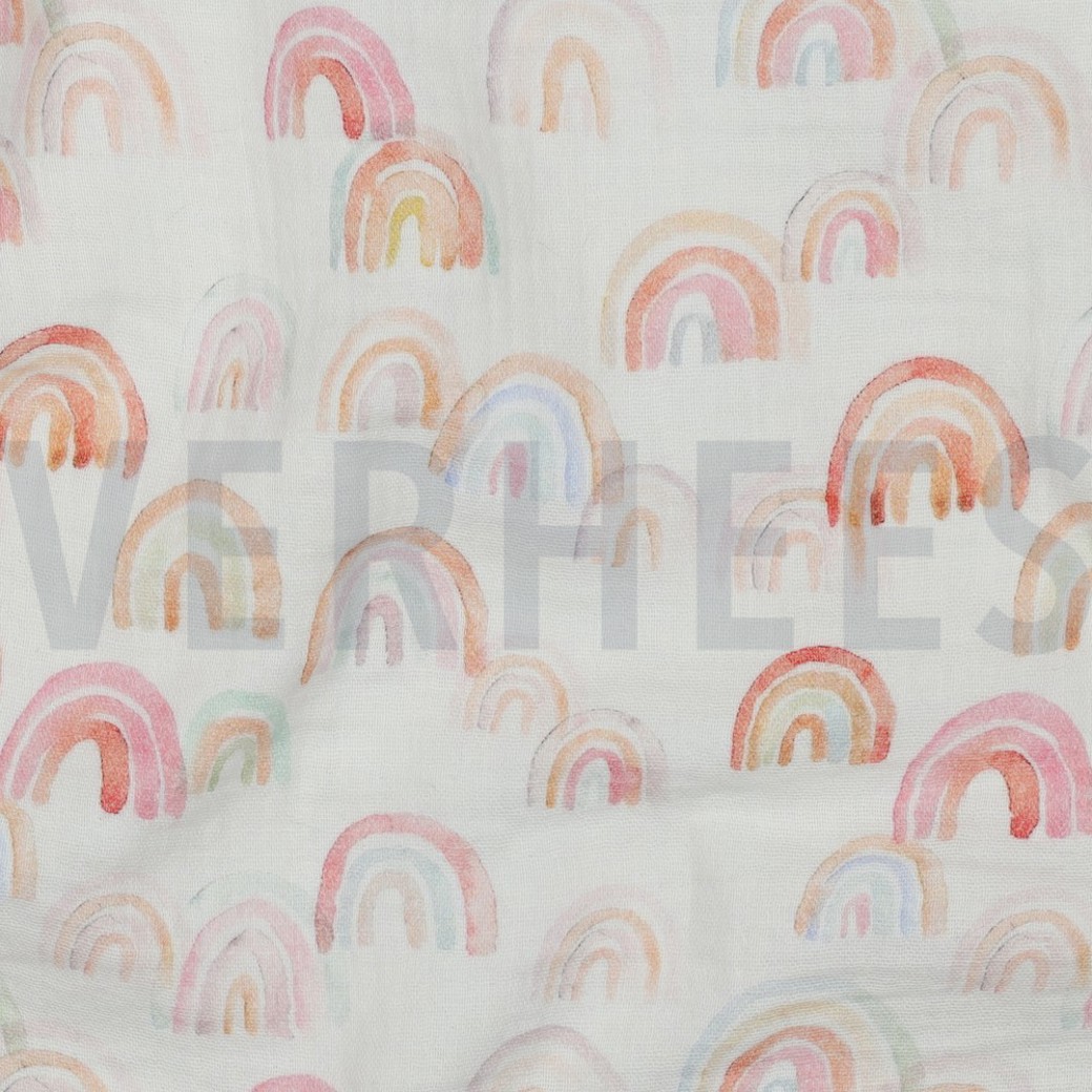 DOUBLE GAUZE DIGITAL RAINBOWS WHITE #2