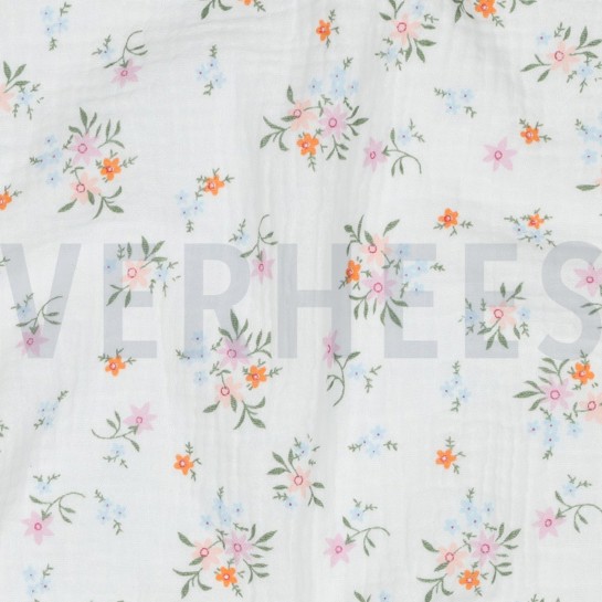 DOUBLE GAUZE GOTS FLOWERS WHITE #7