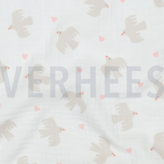 DOUBLE GAUZE GOTS BIRDS WHITE #7