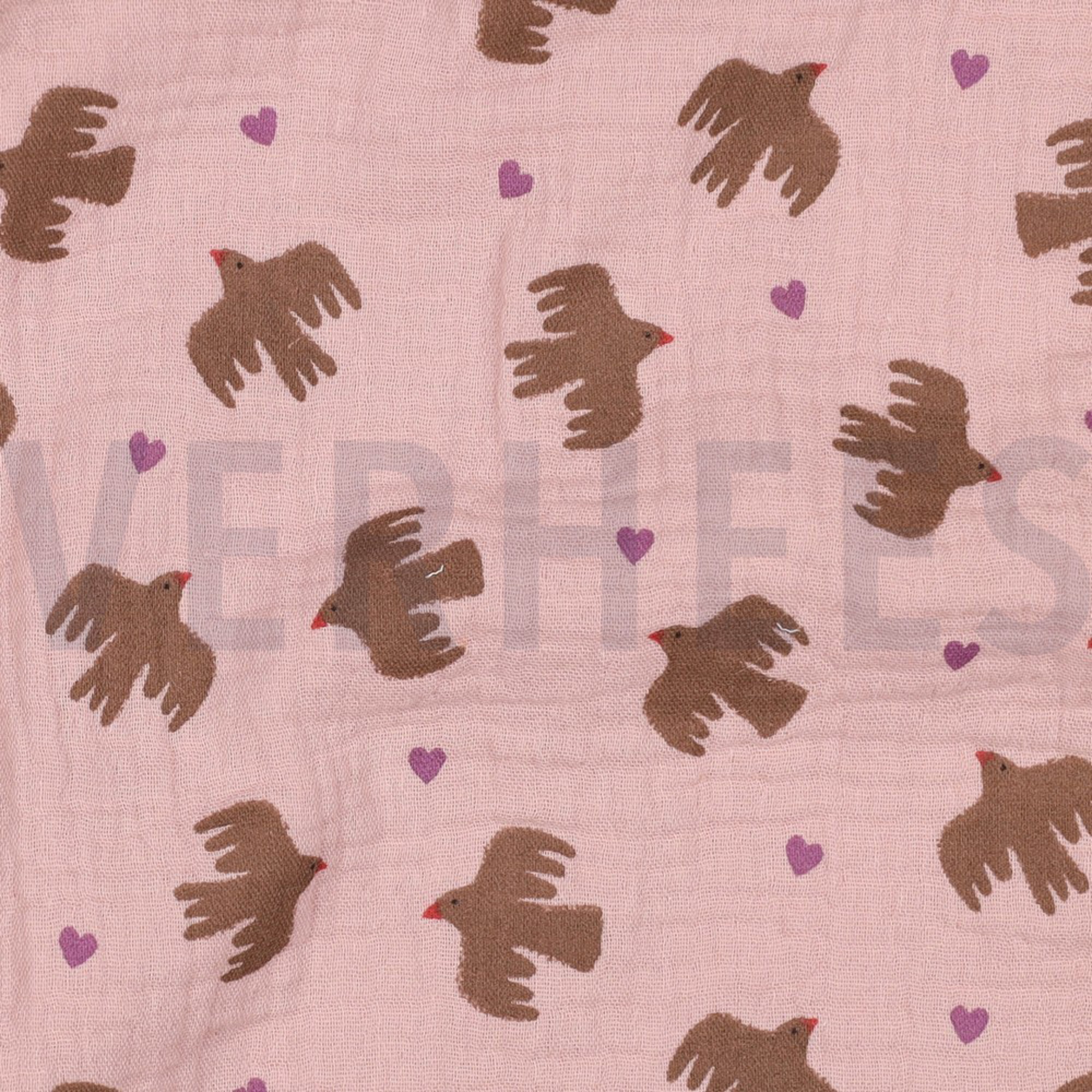 DOUBLE GAUZE GOTS BIRDS SOFT ROSE (high resolution) #2