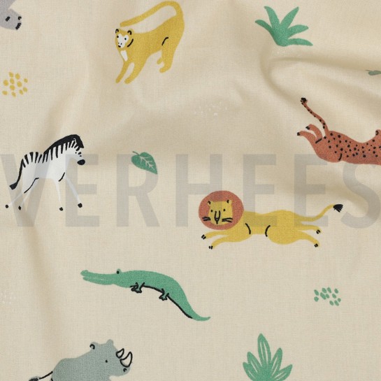 BAUMWOLLE POPELINE GOTS TIERE BEIGE #7