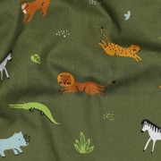 POPLIN GOTS ANIMALS ARMY GREEN (thumbnail) #2
