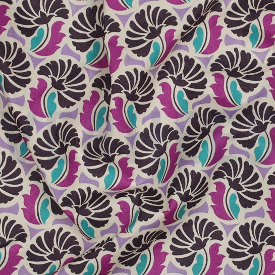 POPELINE DE COTON FLEURS VIOLET #7