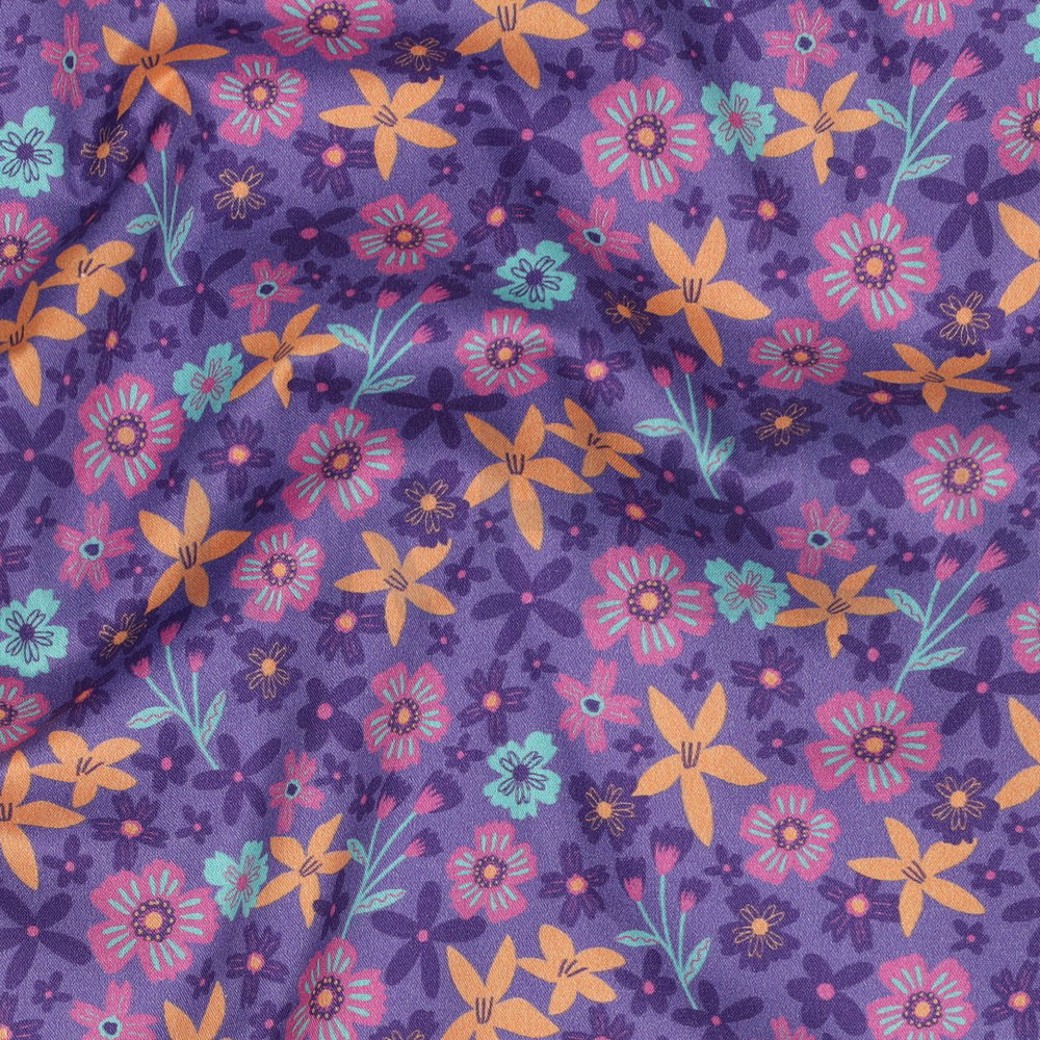 FINE POPLIN FLOWERS AND UNICORNS LAVENDER #2