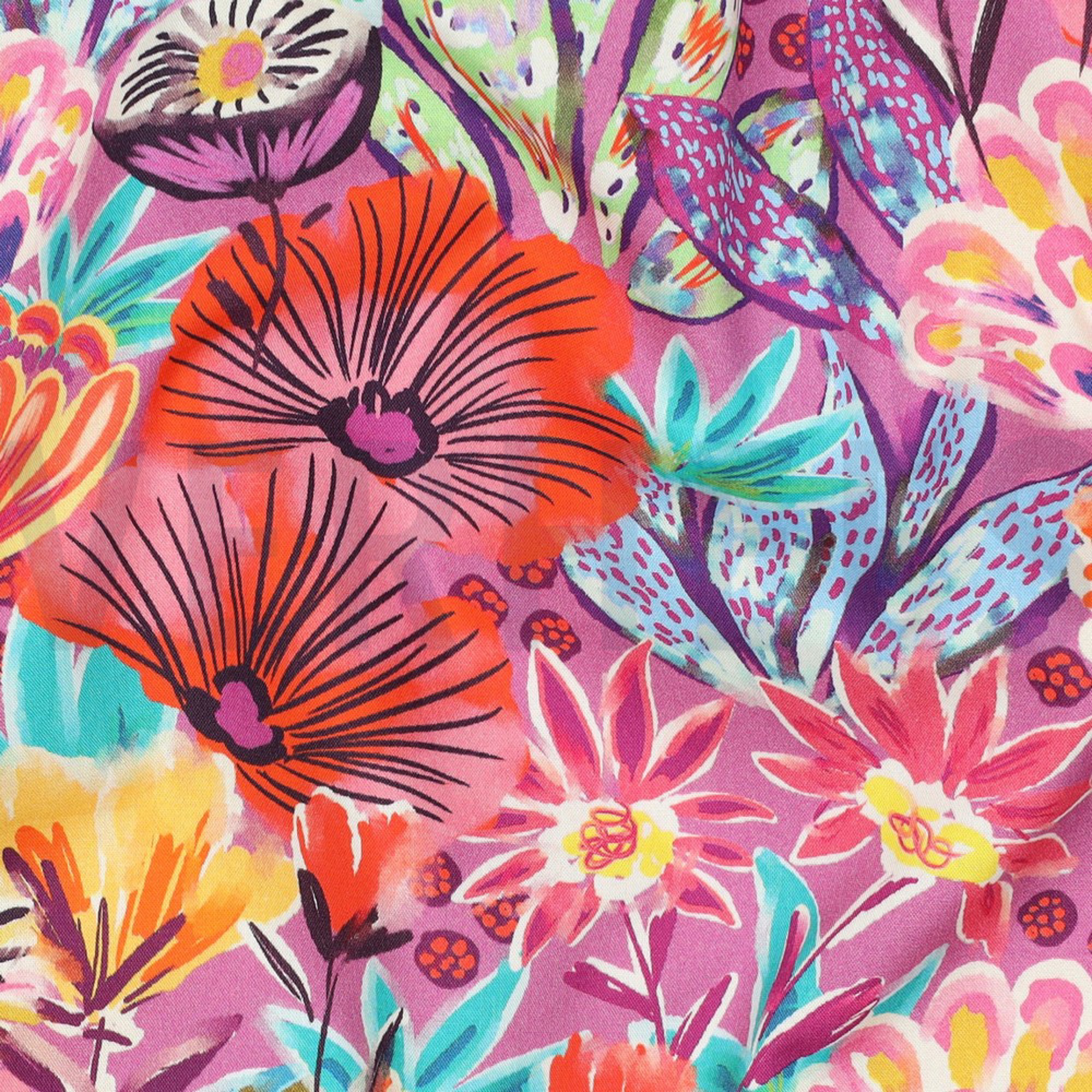 FINE POPLIN DIGITAL FLOWERS FUCHSIA (high resolution) #2