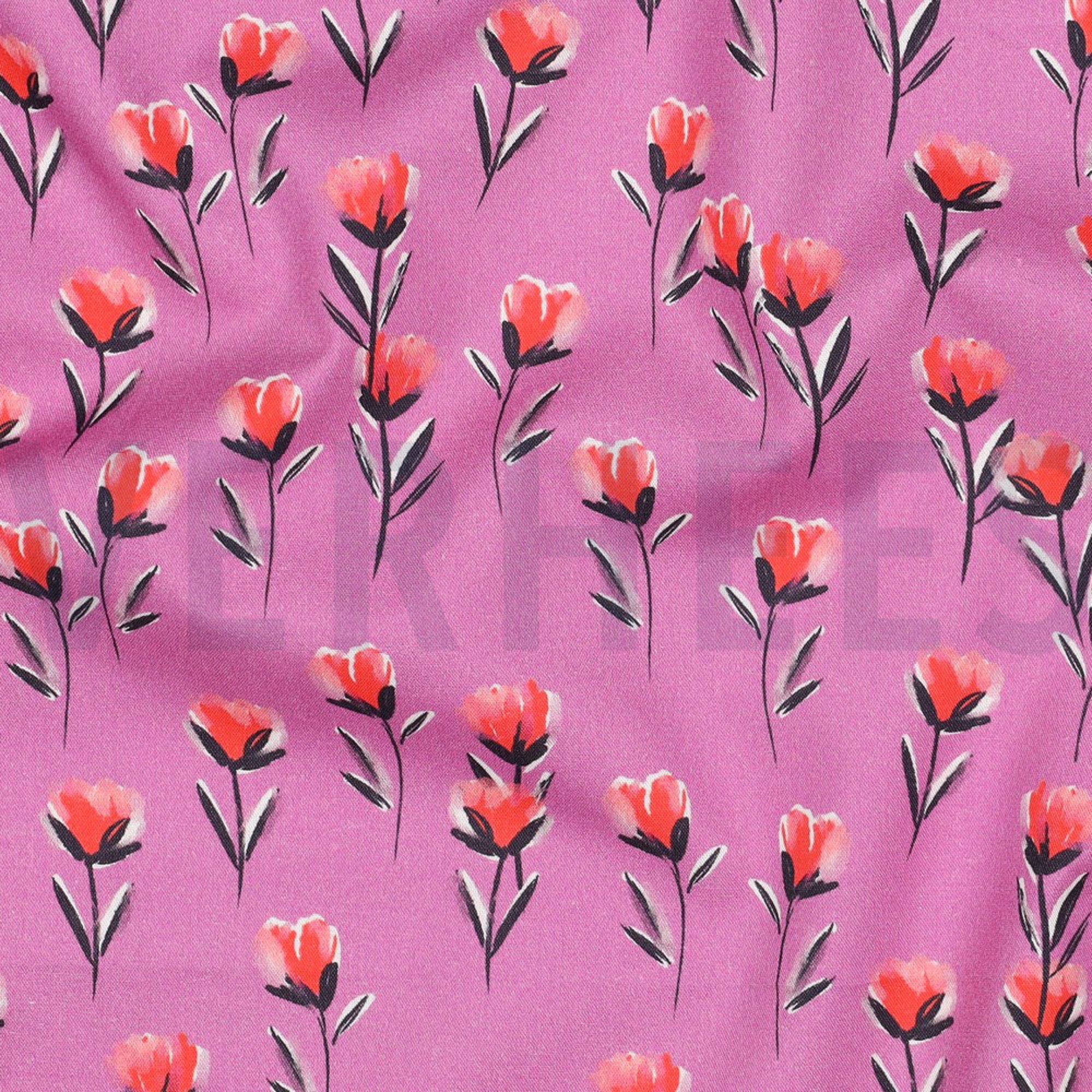 FINE POPLIN DIGITAL FLOWERS FUCHSIA (high resolution) #2