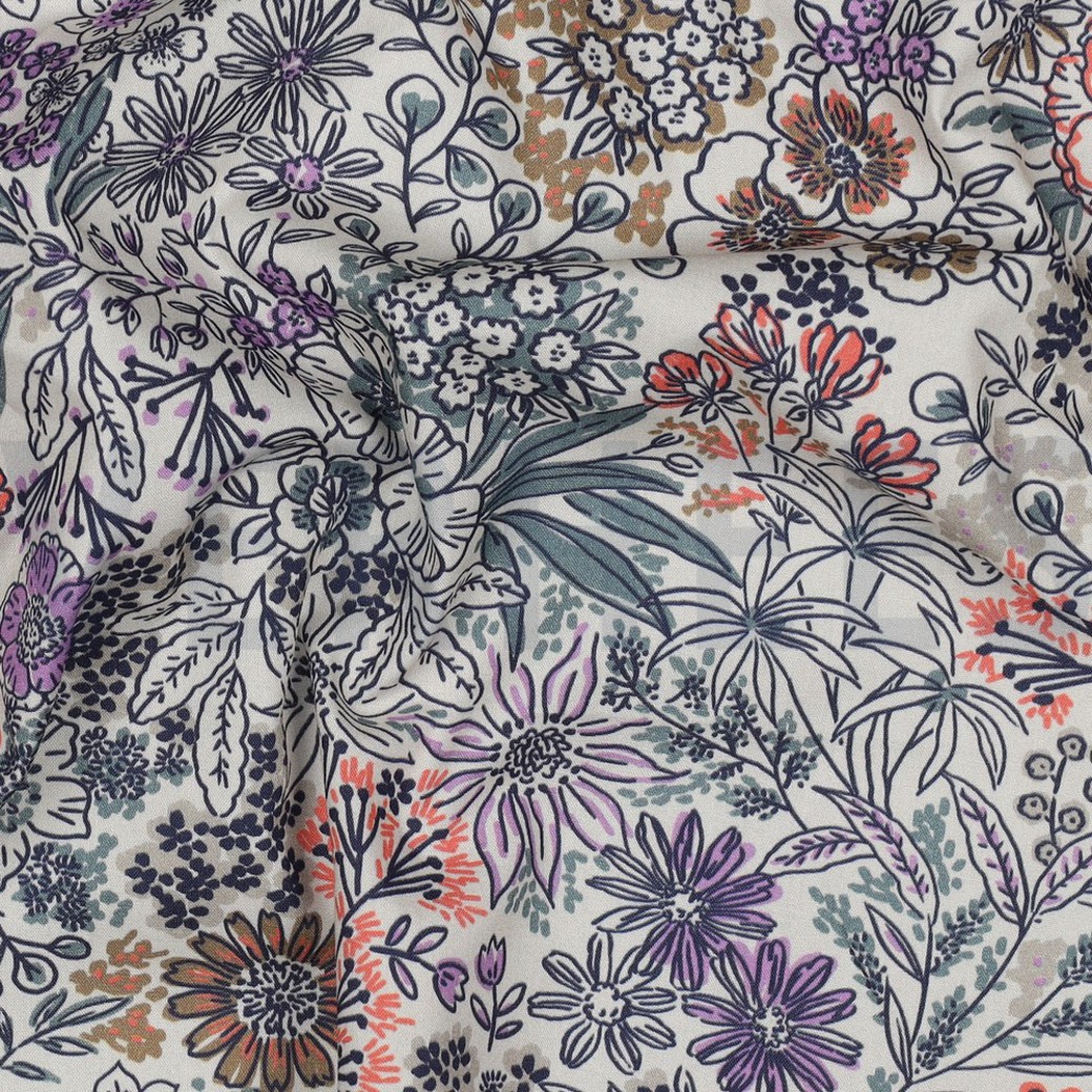 FINE POPLIN DIGITAL FLOWERS OFF-WHITE #2